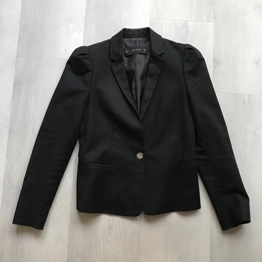 ZARA BLACK BLAZER JACKET ONE BUTTON PREPPY WOMENS SMALL